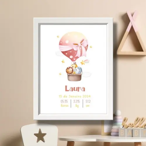 Meu Nascimento Quadro Quarto de Menina Moldura c Vidro 33x43