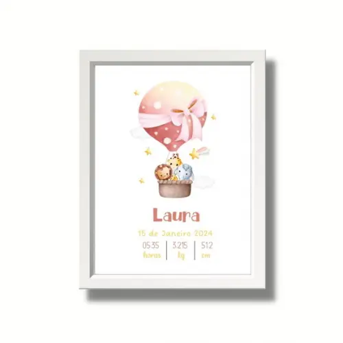 Meu Nascimento Quadro Quarto de Menina Moldura c Vidro 33x43