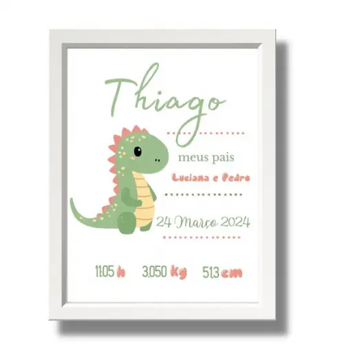 Meu Nascimento Quadro Quarto de Menino Editar Dino 33x43 cm
