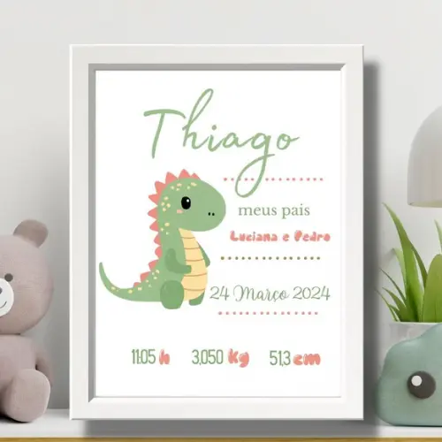 Meu Nascimento Quadro Quarto do Bebe Dino Maternidade 33x43