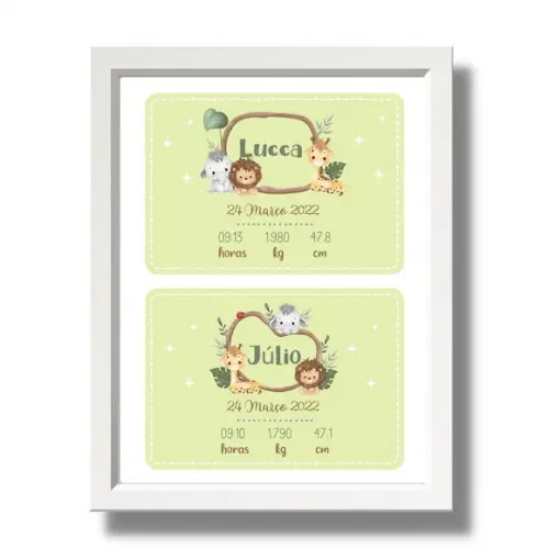 Nascimento Quadro Bebe Gemeos Editavel Quarto Menino 33x43cm