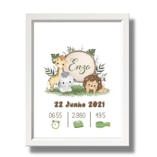 Nascimento Quadro Bebe Menino Editar Moldura com Vidro 33x43
