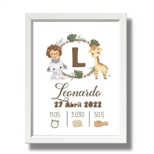 Nascimento Quadro Informações do Bebe Safari Baby 33x43 cm