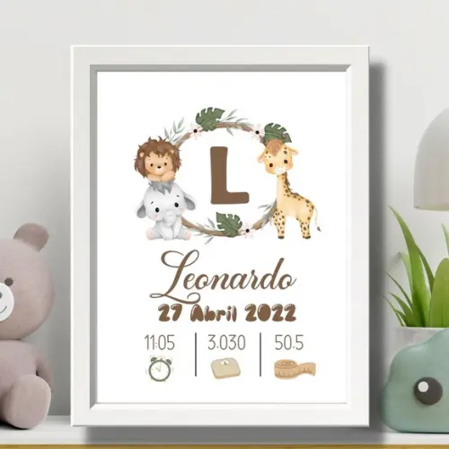 Nascimento Quadro Informações do Bebe Safari Baby 33x43 cm