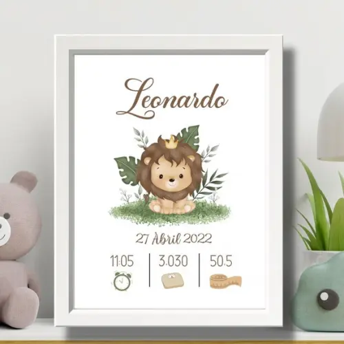 Nascimento Quadro Safari Bebe Menino Moldura com Vidro 33x43