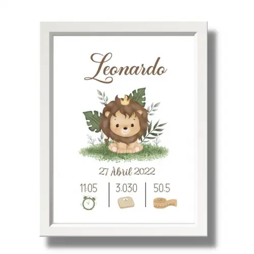 Nascimento Quadro Safari Bebe Menino Moldura com Vidro 33x43