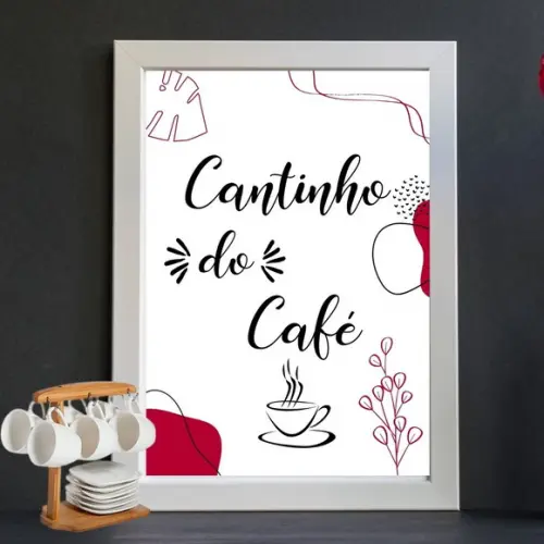 Quadrinho Cantinho do Café com Moldura e Vidro 30x40cm