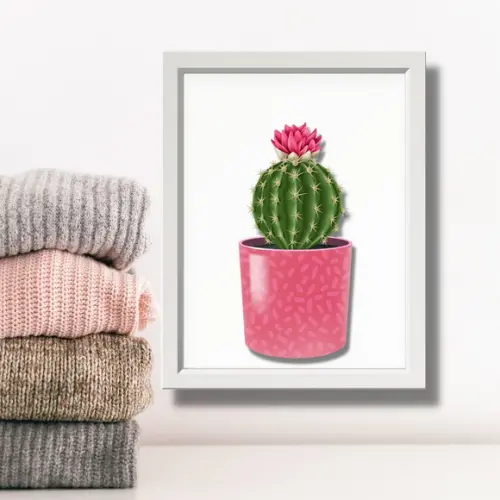 Quadrinho Decorativo Lavanderia e Cozinha Vaso Cacto 30x40cm
