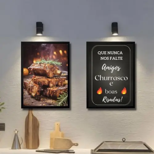 Quadrinhos Area de Churrasco Moderna Moldura 30x40 com Vidro