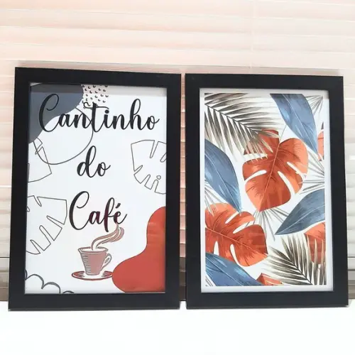 Quadrinhos Cantinho do Café Moderno 2 Peças Moldura 23x33 cm