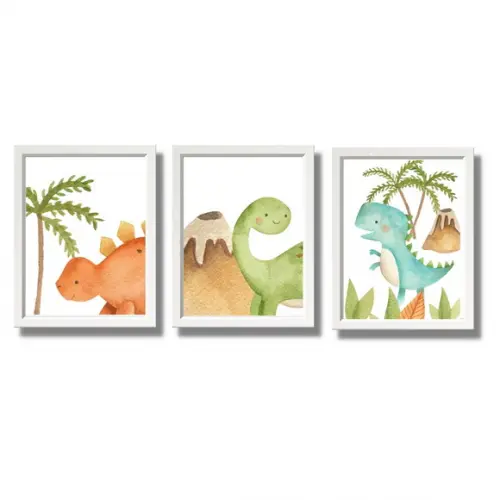 Quadrinhos Decorativos Dino Baby Quarto de Bebe 33x43cm