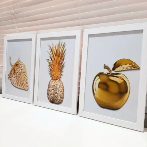 Quadrinhos Decorativos para Cozinha 3 Peças c/ Vidro 23x33cm
