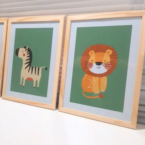 Quadrinhos Decorativos Quarto de Menino Safari 33x43 cm