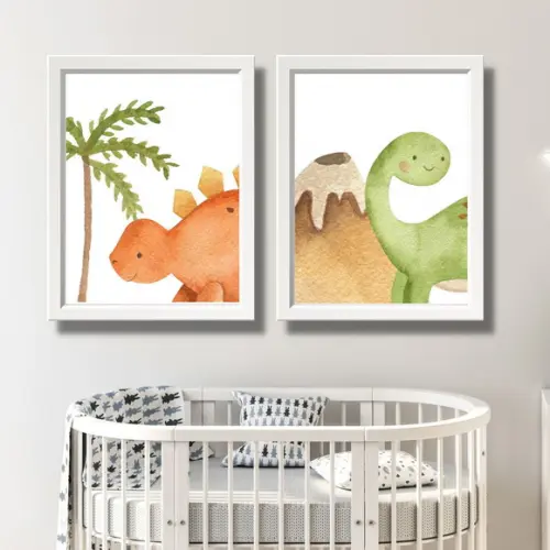Quadrinhos Dino para Quarto de Bebe Moldura com Vidro 23x33