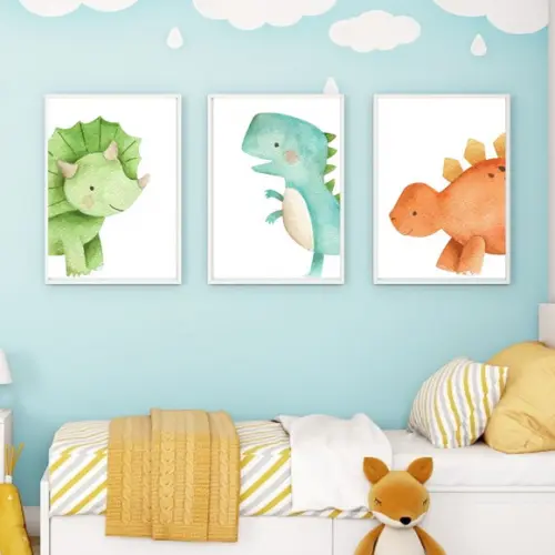 Quadrinhos Dinossauro Quarto de Bebê com Vidro 23x33cm