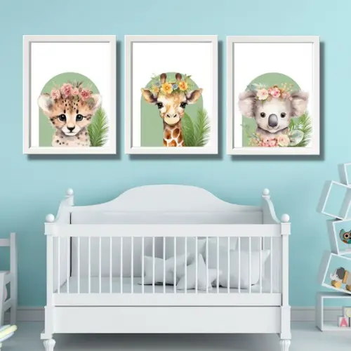 Quadrinhos para Quarto de Menina Animais com Flor 23x33 cm