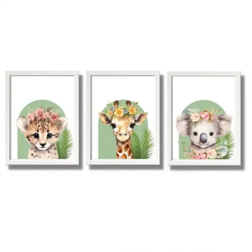 Quadrinhos para Quarto de Menina Animais com Flor 23x33 cm