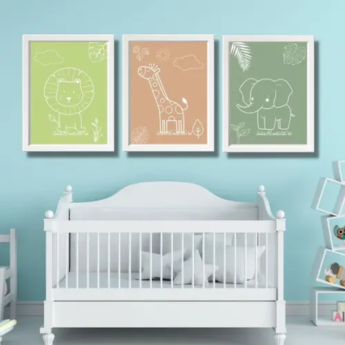 Quadrinhos para Quarto de Menina Animais Moderno 23x33 cm