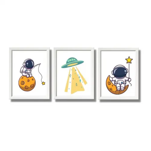 Quadrinhos para Quarto de Menino Espaço Astronauta 23x33cm
