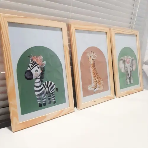 Quadrinhos Quarto de Menina Safari Elefantinho 23x33 c Vidro
