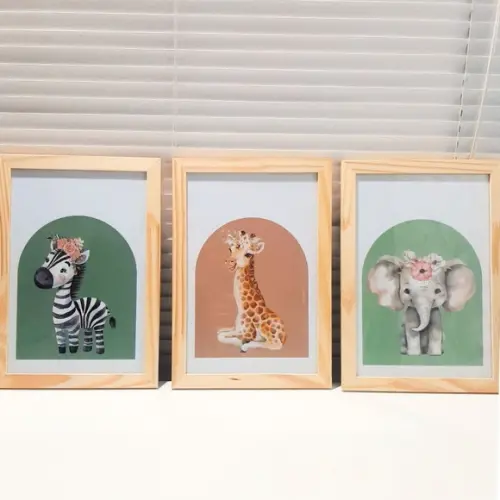 Quadrinhos Quarto de Menina Safari Elefantinho 33x43 c Vidro