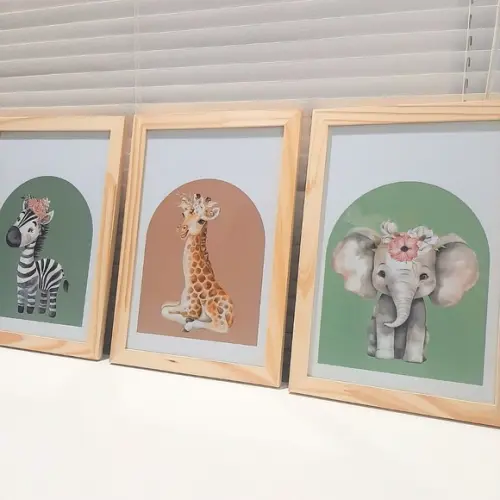 Quadrinhos Quarto de Menina Safari Elefantinho 33x43 c Vidro