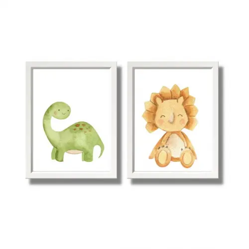 Quadrinhos Quarto Menino Dino Baby Moldura com Vidro 23x33