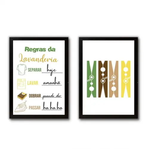 Quadrinhos Regras da Lavanderia com Moldura e Vidro 30x40cm