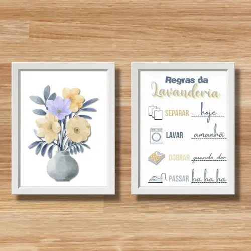 quadrinhos regras da lavanderia decorativo c/ moldura 30x40