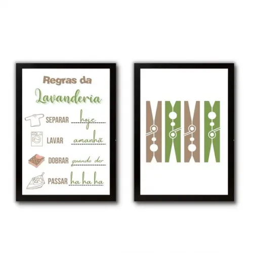 quadrinhos regras da lavanderia decorativo com moldura/vidro
