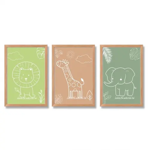 Quadrinhos Safari Feminino Quarto Bebe Moldura/vidro 33x43