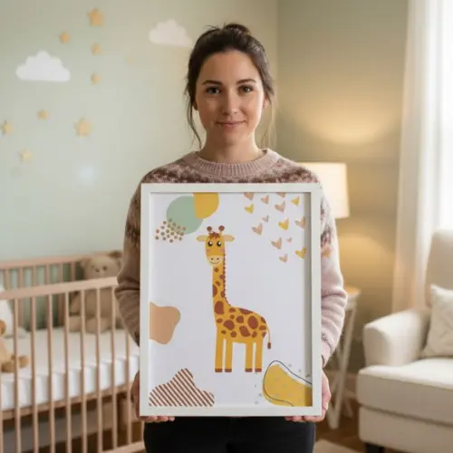 Quadrinhos Safari Minimalista Girafa Leão Moldura com Vidro