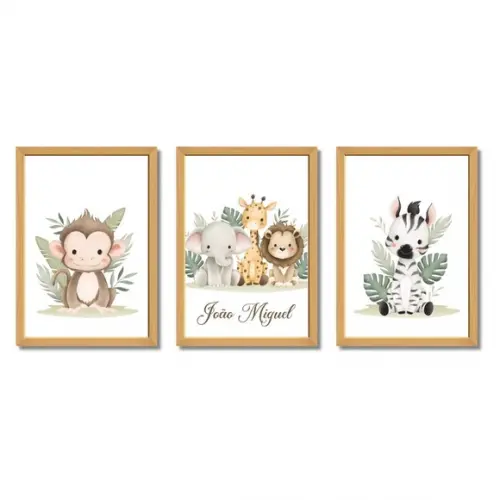 Quadrinhos Safari Personalizado Macaco Zebra com Vidro