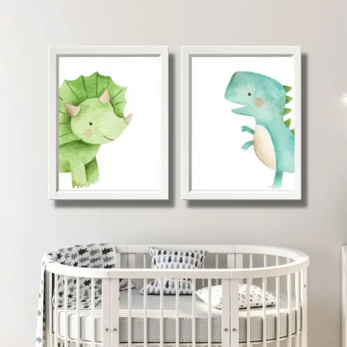 Quadrinhos Tema Dinossauro Moldura Branca com Vidro 23x33cm