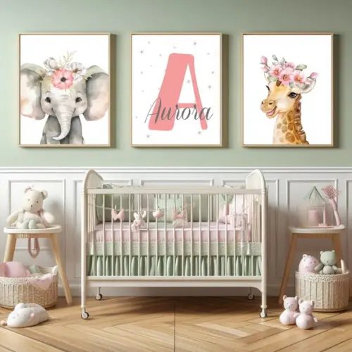 Quadro Animais para Quarto de Menina Personalizado com Vidro