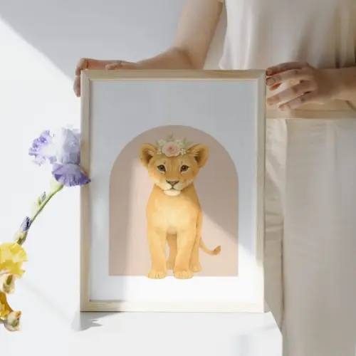 Quadro Animais Rosa Quarto Infantil Menina Moldura com Vidro