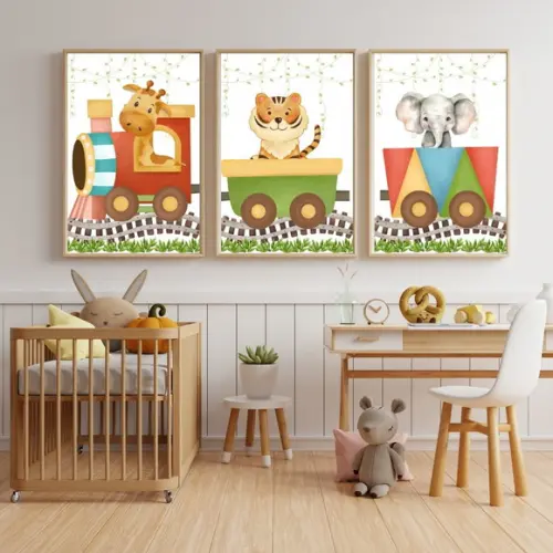 Quadro Animais Safari Leão Trenzinho Moldura com Vidro 33x43