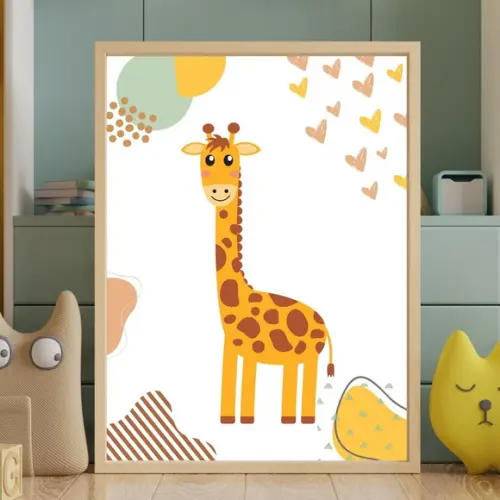 Quadro Animais Safari Personalizado Nome Bebe Moldura 33x43