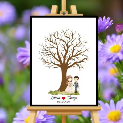 Quadro Árvore Assinaturas Casamento Moldura+vidro+carimbeira
