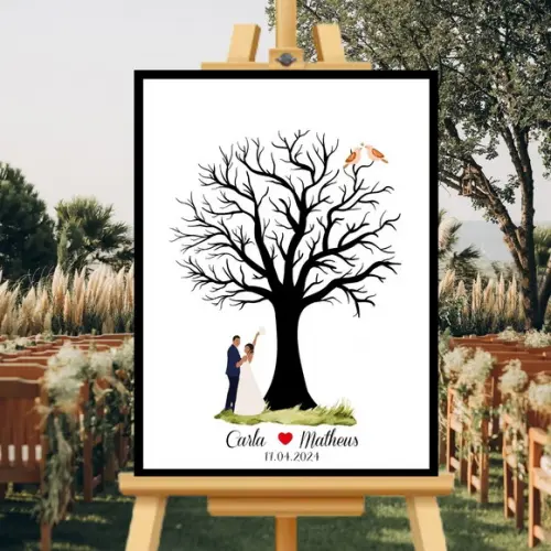 Quadro Árvore de Casamento Moldura+vidro+carimbeira 33x43 cm