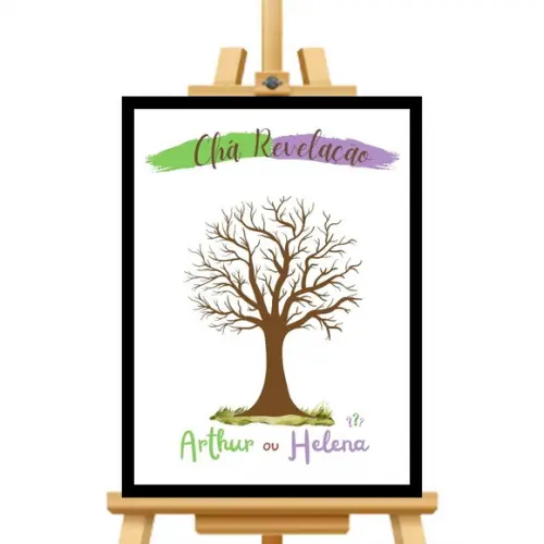 Quadro Árvore Chá Revelação Verde e Lilás +2 Carimbeiras