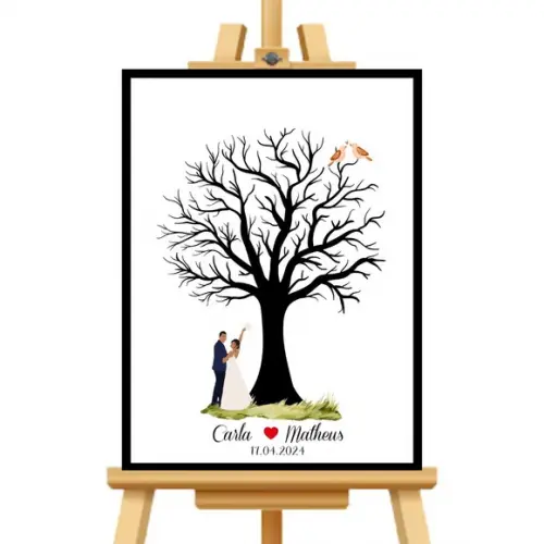 Quadro Árvore de Casamento Moldura+vidro+carimbeira 33x43 cm