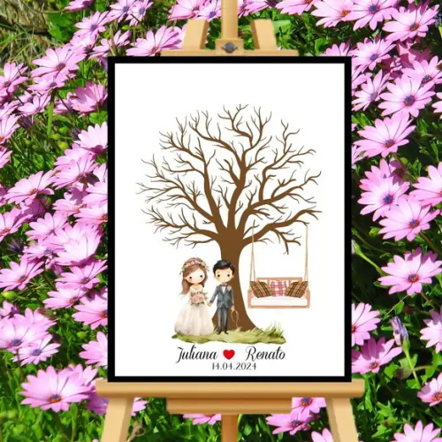 Quadro Árvore de Digitais Moldura+vidro+carimbeira 33x43 cm