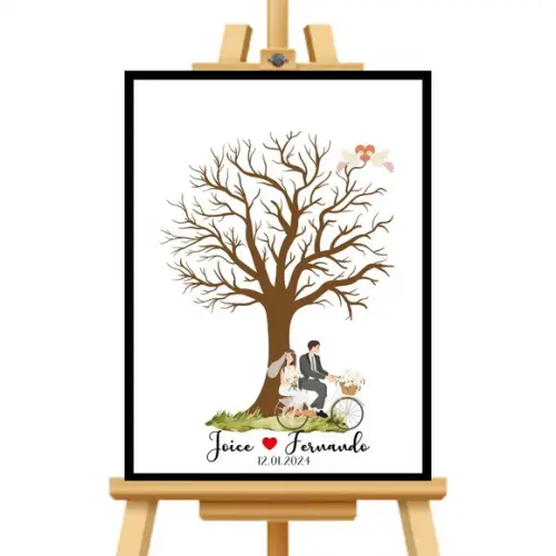 Quadro Árvore Digitais Casamento Moldura+vidro+carimbeira