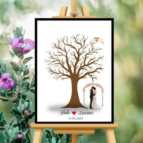 Quadro Arvore Digital Casamento Moldura+vidro+carimbeira