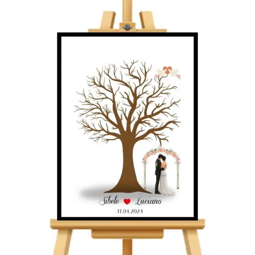 Quadro Arvore Digital Casamento Moldura+vidro+carimbeira