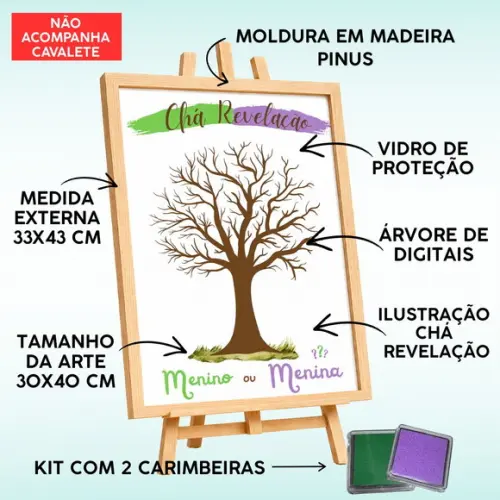 Quadro Assinatura de Digitais Chá Revelação com Carimbeiras