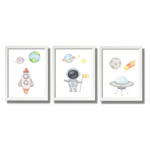 Quadro Astronauta Aquarela Quarto Infantil Menino 20x30 cm