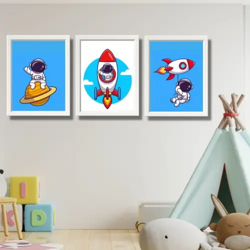 Quadro Astronauta Azul Quarto Infantil Menino 20x30 c/ Vidro