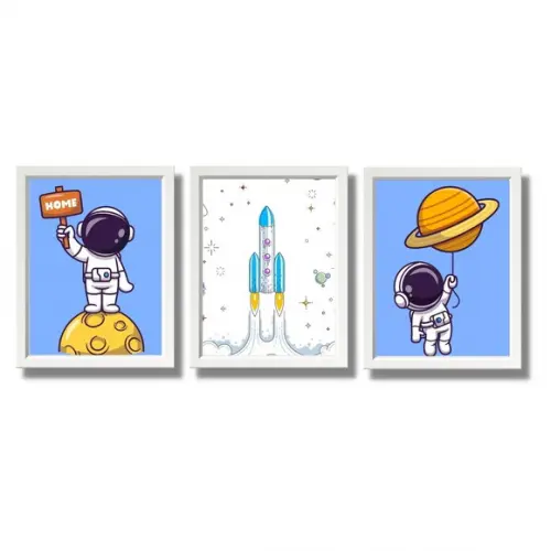 Quadro Astronauta Foguete Infantil Quarto de Menino 20x30